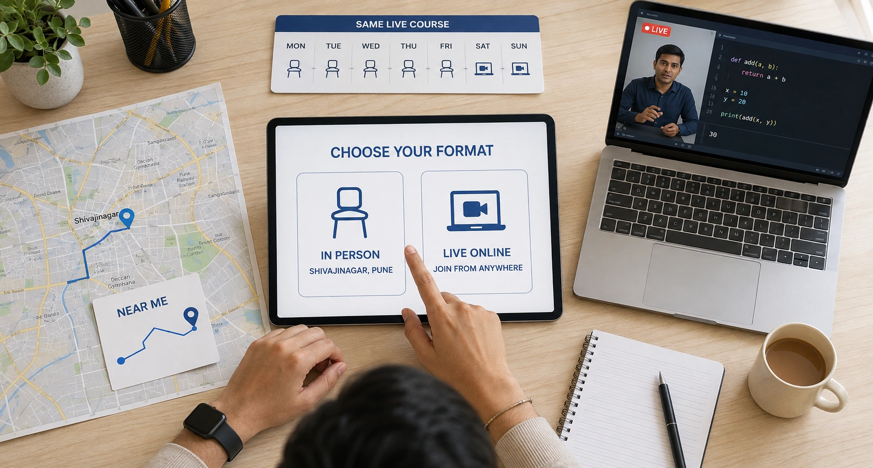 Classroom + online options